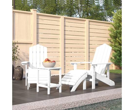 Scaune de grădină adirondack cu taburet și masă, alb, hdpe