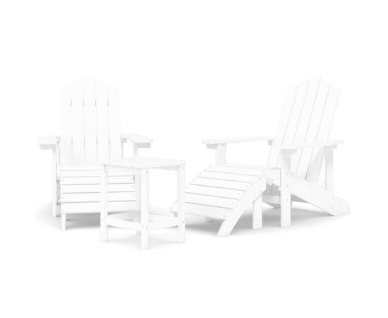Scaune de grădină adirondack cu taburet și masă, alb, hdpe, 2 image