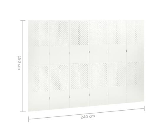 Paravan de cameră cu 6 panouri, alb, 240x180 cm, oțel, 6 image