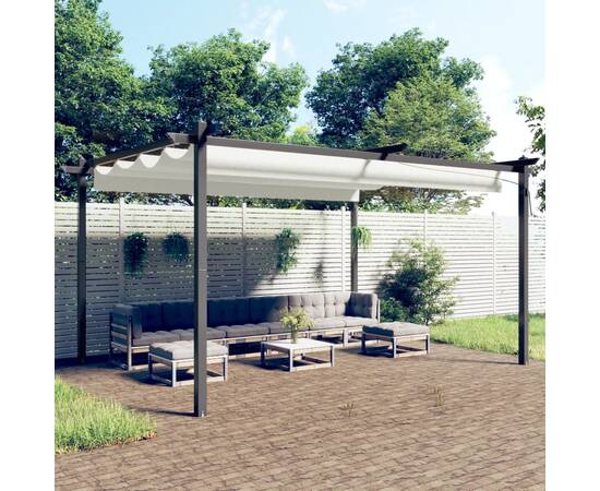 Pavilion grădină, acoperiș retractabil, crem, 4x3 m
