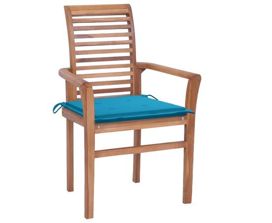 Scaune de masă cu perne albastre, 2 buc., lemn masiv tec, 2 image