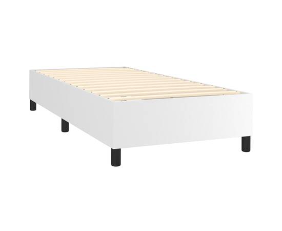 Pat box spring cu saltea, alb, 90x190 cm, piele ecologică, 4 image