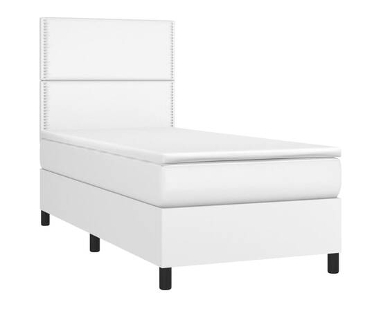 Pat box spring cu saltea, alb, 90x190 cm, piele ecologică, 3 image