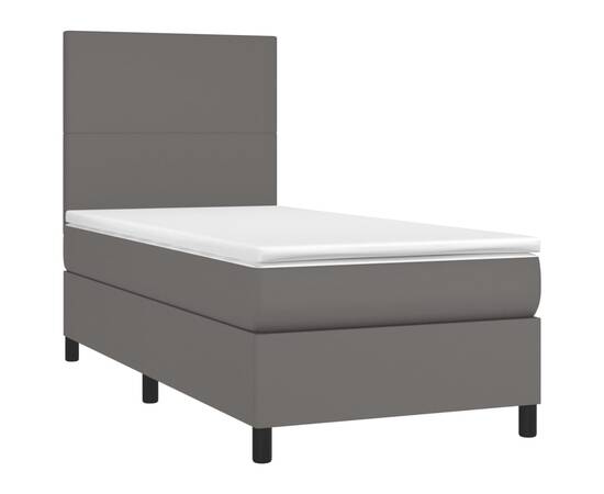 Pat box spring cu saltea, gri, 90x190 cm, piele ecologică, 3 image