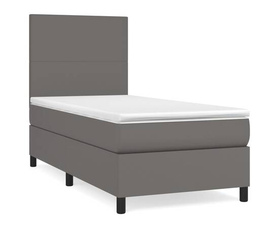 Pat box spring cu saltea, gri, 90x190 cm, piele ecologică, 2 image