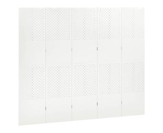 Paravan de cameră cu 5 panouri, alb, 200x180 cm, oțel, 3 image