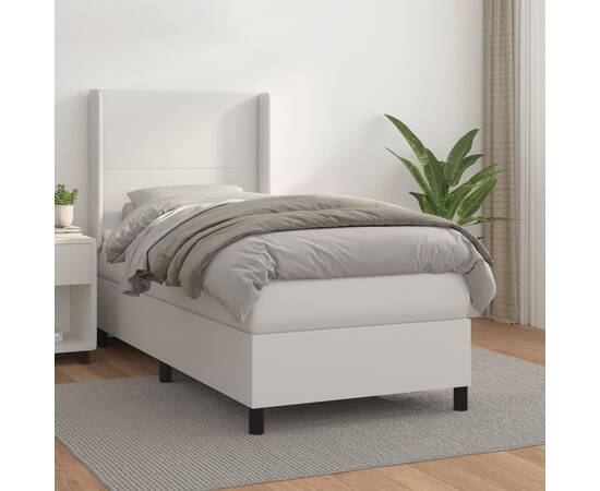 Pat box spring cu saltea, alb, 80x200 cm, piele ecologică