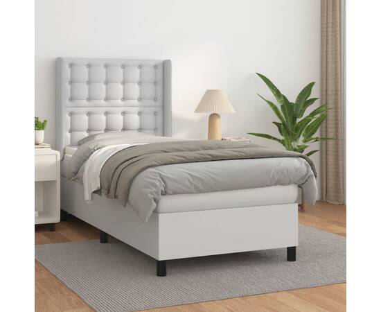 Pat box spring cu saltea, alb, 80x200 cm, piele ecologică