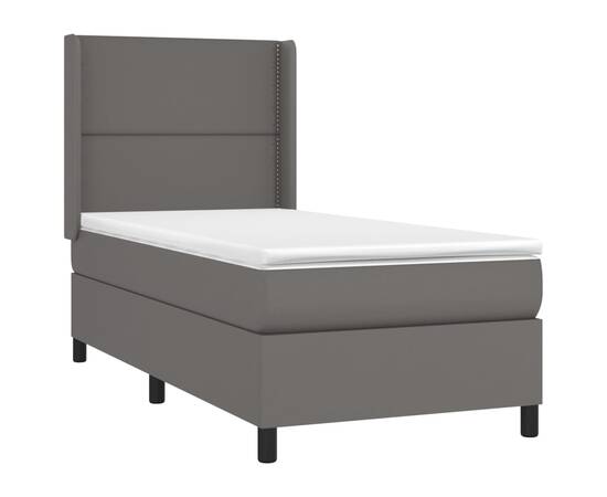 Pat box spring cu saltea, gri, 90x190 cm, piele ecologică, 3 image