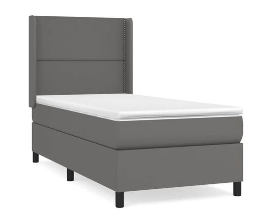 Pat box spring cu saltea, gri, 90x190 cm, piele ecologică, 2 image