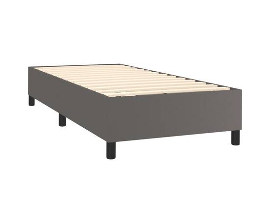 Pat box spring cu saltea, gri, 90x190 cm, piele ecologică, 4 image