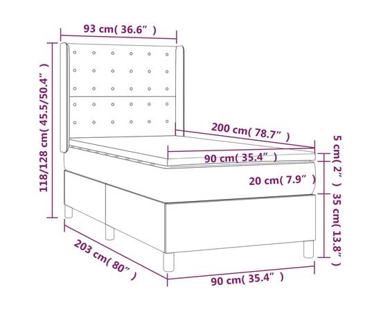 Pat box spring cu saltea, gri, 90x200 cm, piele ecologică, 7 image