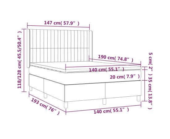 Pat box spring cu saltea, gri taupe, 140x200 cm, textil, 7 image