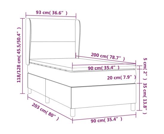 Pat box spring cu saltea, maro închis, 90x200 cm, textil, 7 image