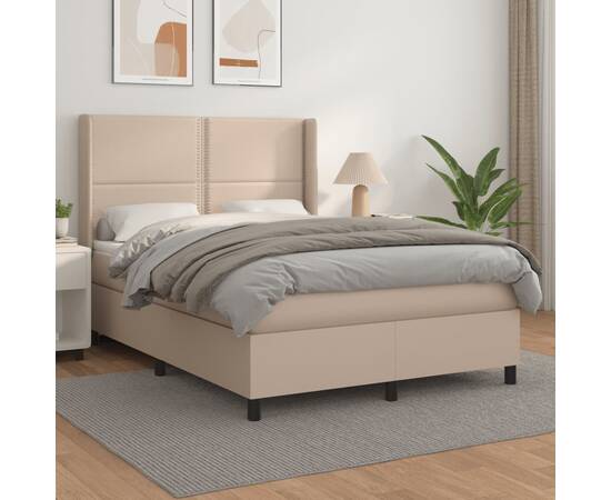 Pat box spring cu saltea, cappuccino, 140x190cm piele ecologică