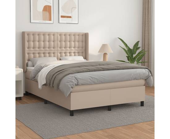 Pat box spring cu saltea, cappuccino, 140x190cm piele ecologică