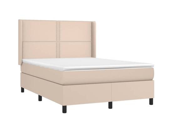 Pat box spring cu saltea, cappuccino, 140x190cm piele ecologică, 3 image