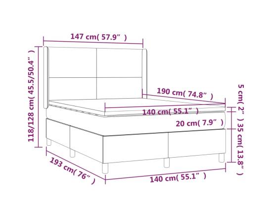 Pat box spring cu saltea, gri, 140x190 cm, piele ecologică, 7 image