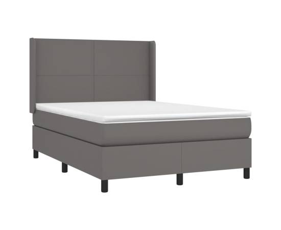 Pat box spring cu saltea, gri, 140x190 cm, piele ecologică, 3 image