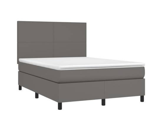 Pat box spring cu saltea, gri, 140x190 cm, piele ecologică, 3 image