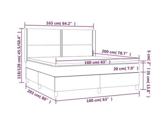 Pat box spring cu saltea, gri, 160x200 cm, piele ecologică, 7 image