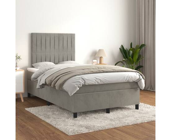 Pat box spring cu saltea, gri deschis, 120x200 cm, catifea