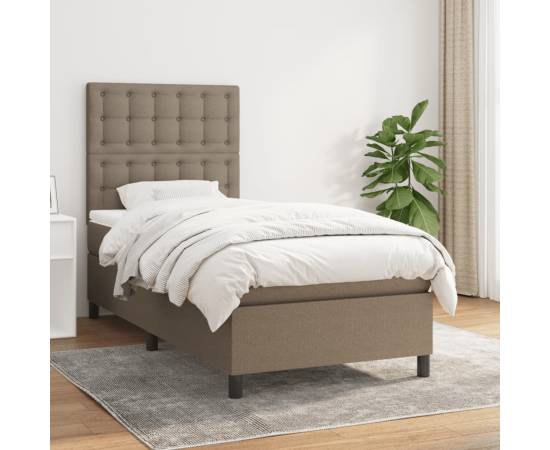 Pat box spring cu saltea, gri taupe, 90x190 cm, textil