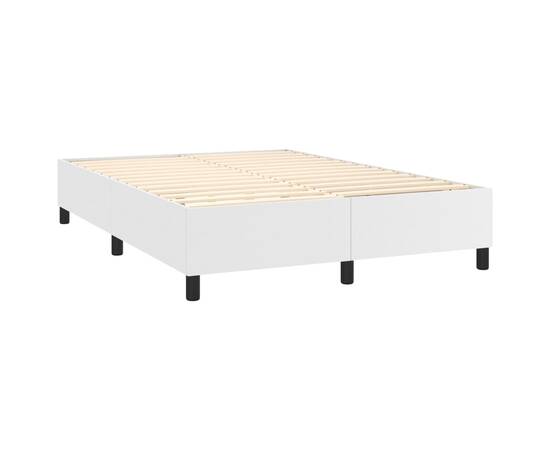 Pat box spring cu saltea, alb, 140x190 cm, piele ecologică, 4 image