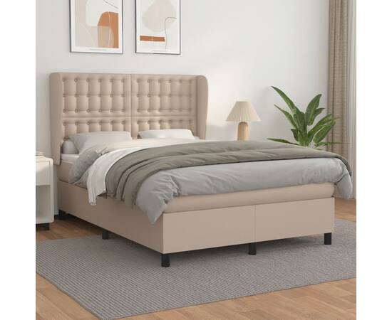 Pat box spring cu saltea, cappuccino, 140x190cm piele ecologică