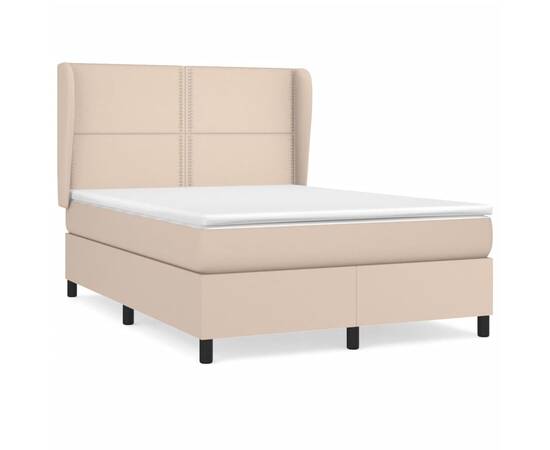 Pat box spring cu saltea, cappuccino, 140x190cm piele ecologică, 2 image