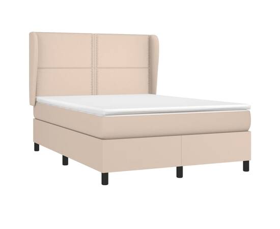 Pat box spring cu saltea, cappuccino, 140x190cm piele ecologică, 3 image