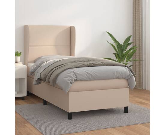 Pat box spring cu saltea, cappuccino, 80x200 cm piele ecologică