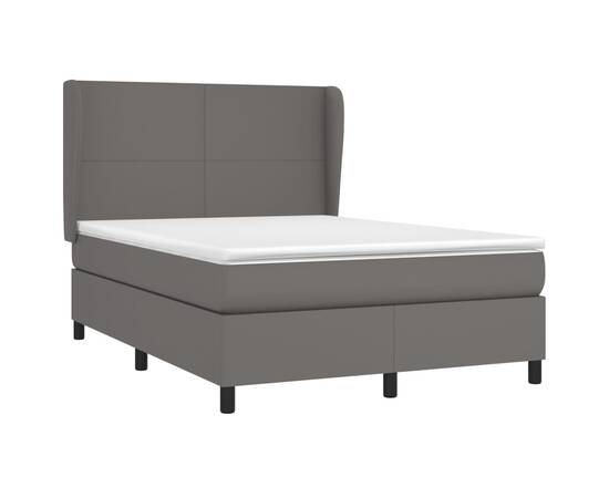 Pat box spring cu saltea, gri, 140x190 cm, piele ecologică, 3 image