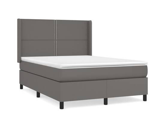 Pat box spring cu saltea, gri, 140x190 cm, piele ecologică, 2 image