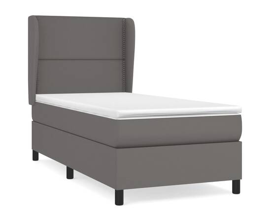 Pat box spring cu saltea, gri, 90x200 cm, piele ecologică, 2 image