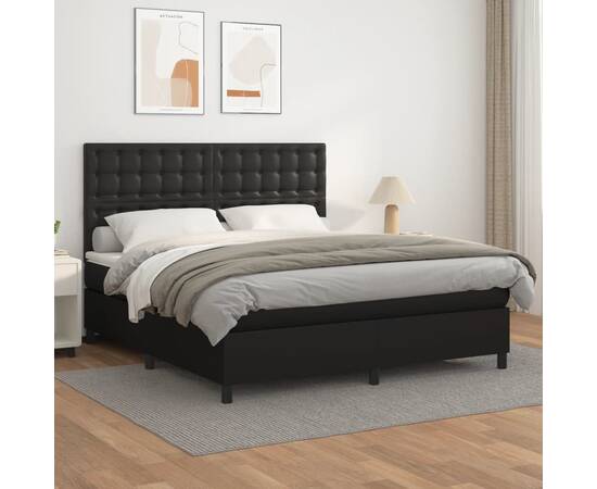 Pat box spring cu saltea, negru, 160x200 cm, piele ecologică