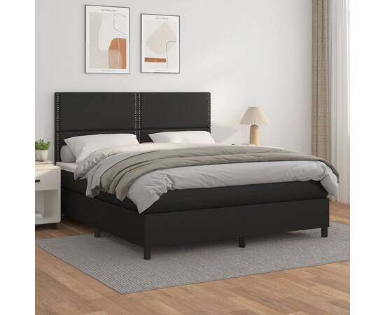 Pat box spring cu saltea, negru, 180x200 cm, piele ecologică