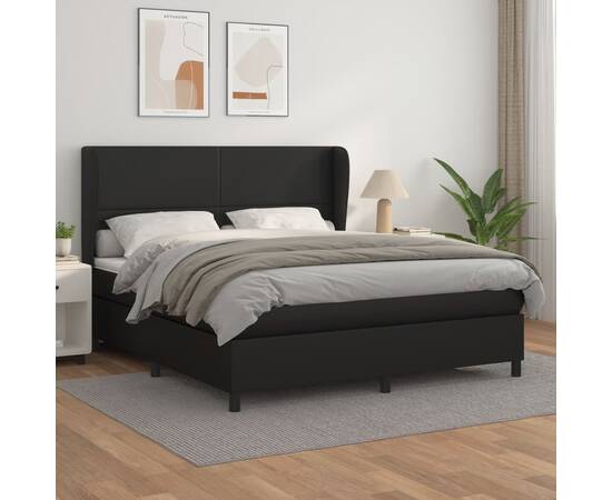 Pat box spring cu saltea, negru, 180x200 cm, piele ecologică