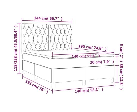 Pat box spring cu saltea, gri taupe, 140x200 cm, textil, 6 image