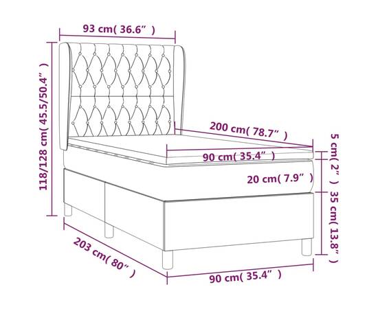 Pat box spring cu saltea, maro închis, 90x200 cm, textil, 7 image