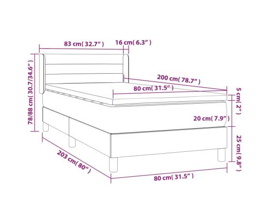 Pat box spring cu saltea, gri taupe, 80x200 cm, textil, 7 image