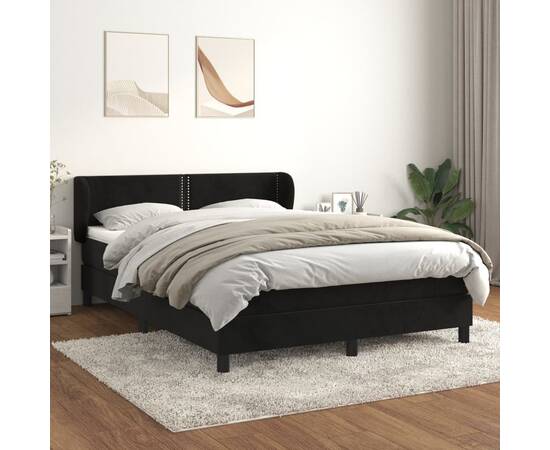 Pat box spring cu saltea, negru, 140x190 cm, catifea