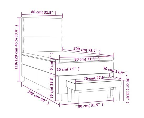 Pat box spring cu saltea, alb, 80x200 cm, piele ecologică, 8 image