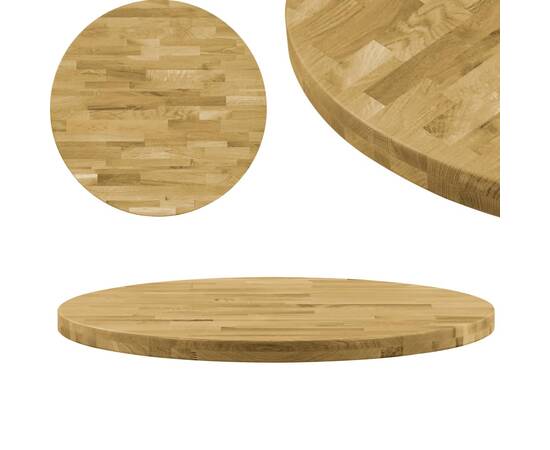 Blat de masă, lemn masiv de stejar, rotund, 44 mm, 700 mm