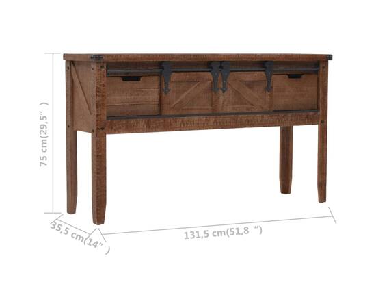 Masă consolă din lemn masiv de brad, maro, 131x35,5x75 cm, 11 image