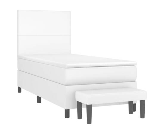 Pat box spring cu saltea, alb, 90x190 cm, piele ecologică, 3 image