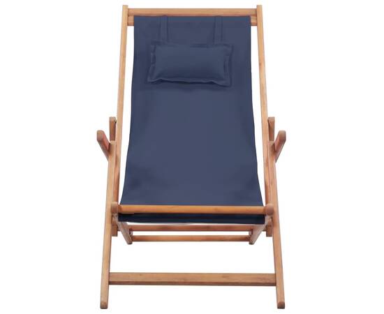 Scaun de plajă pliabil, albastru, textil și cadru din lemn, 2 image