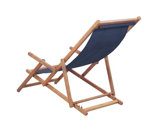 Scaun de plajă pliabil, albastru, textil și cadru din lemn, 3 image