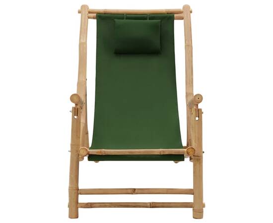 Scaun pliabil, verde, bambus și pânză, 2 image