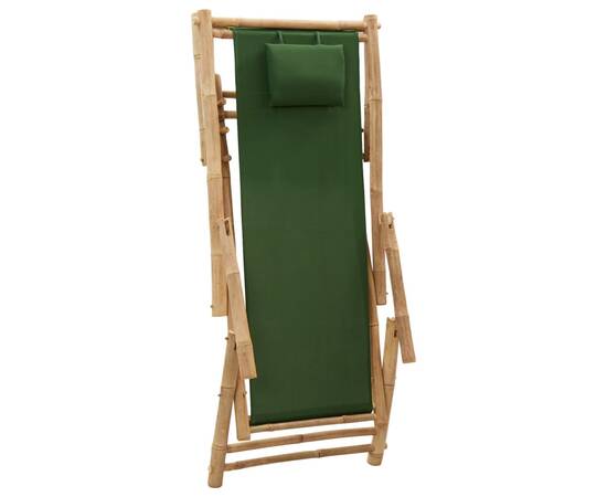 Scaun pliabil, verde, bambus și pânză, 6 image